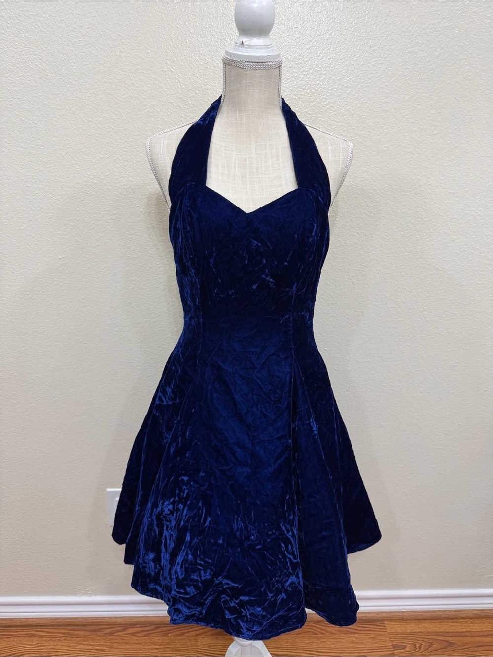 VTG 90s Masquerade Navy Velvet Halter Party Dress Size 9 Vampire Whimsigoth